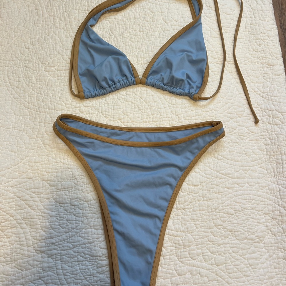 Elegant Blue and Tan Bikini Set